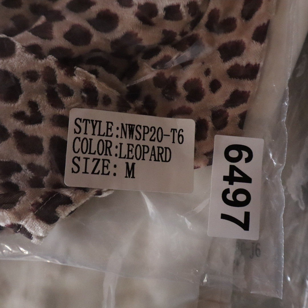 Naked Wardrobe Leopard Print Velvet Crop Top Long Sleeve Brown Small
