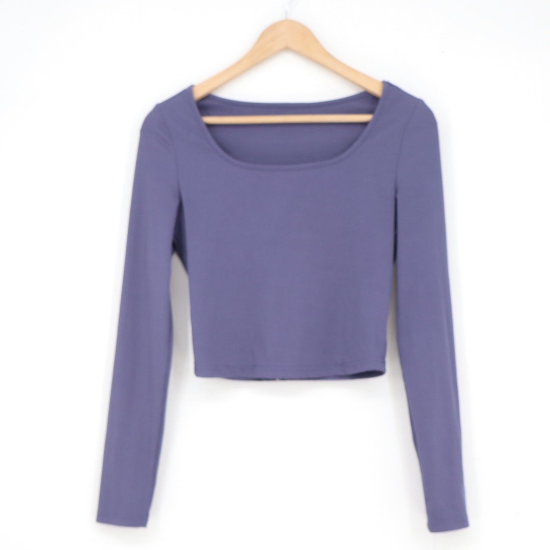 SHEIN Womens Ribbed Square Neck Long Sleeve Crop Top Dusty Purple Size M 6