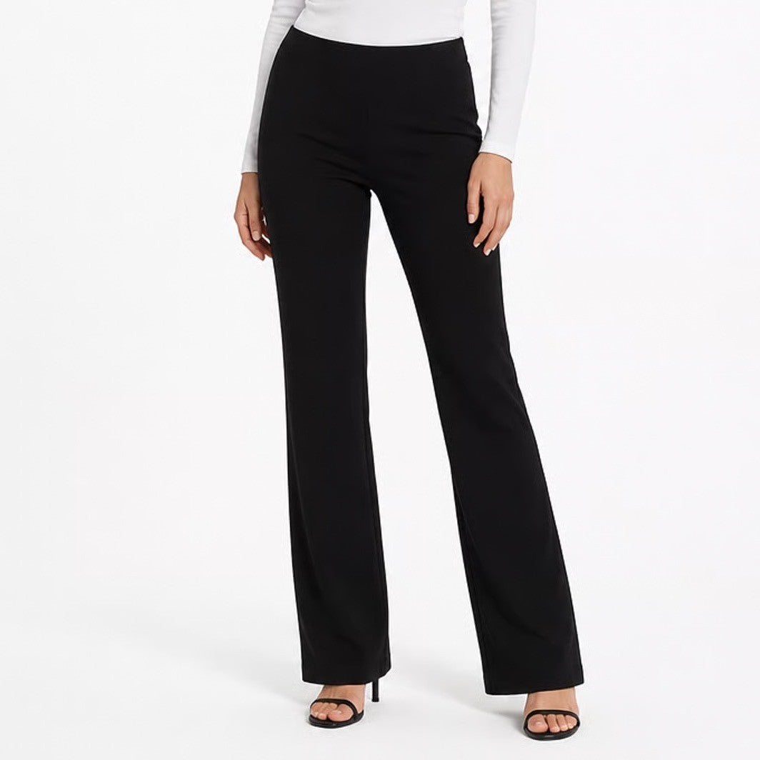 Ecru Black Pull On Stretch Trousers Straight Leg Business Pants DVA 939
