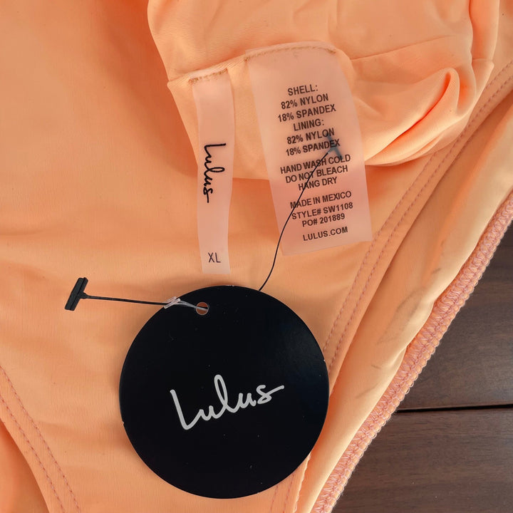 Lulus Sun Bound Neon Peach Cutout One-Shoulder One-Piece Swimsuit Size XL