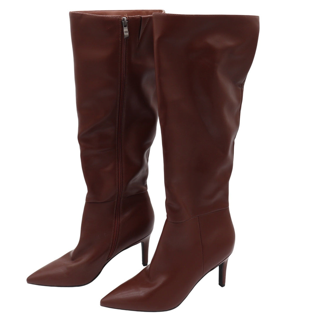 Brown Faux Leather Pointed Toe Stiletto Knee High Boots Size 8.5