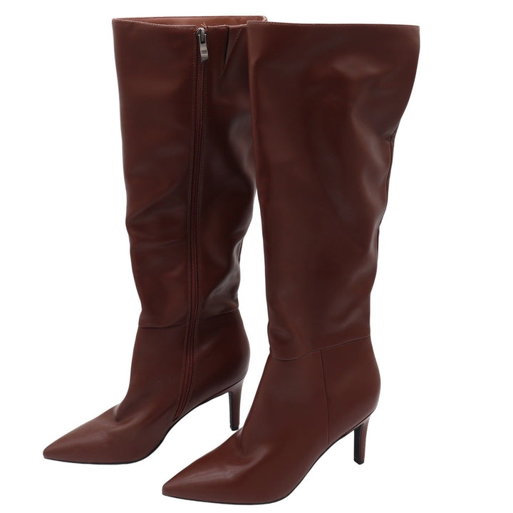 Brown Faux Leather Pointed Toe Stiletto Knee High Boots Size 8.5