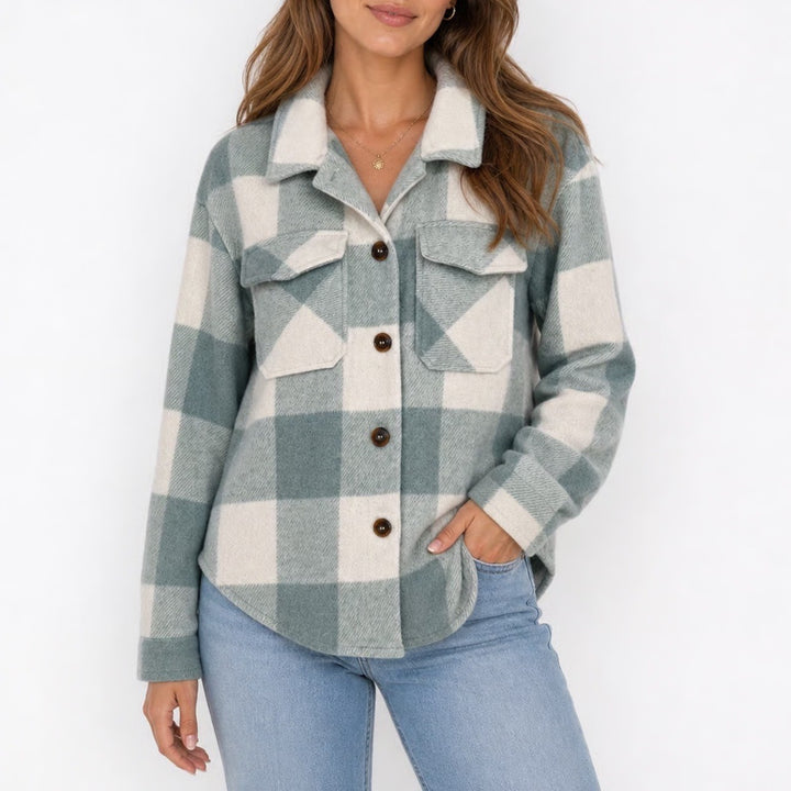 Love Tree Sage Green Buffalo Plaid Flannel Shacket Button Up Shirt Jacket Small