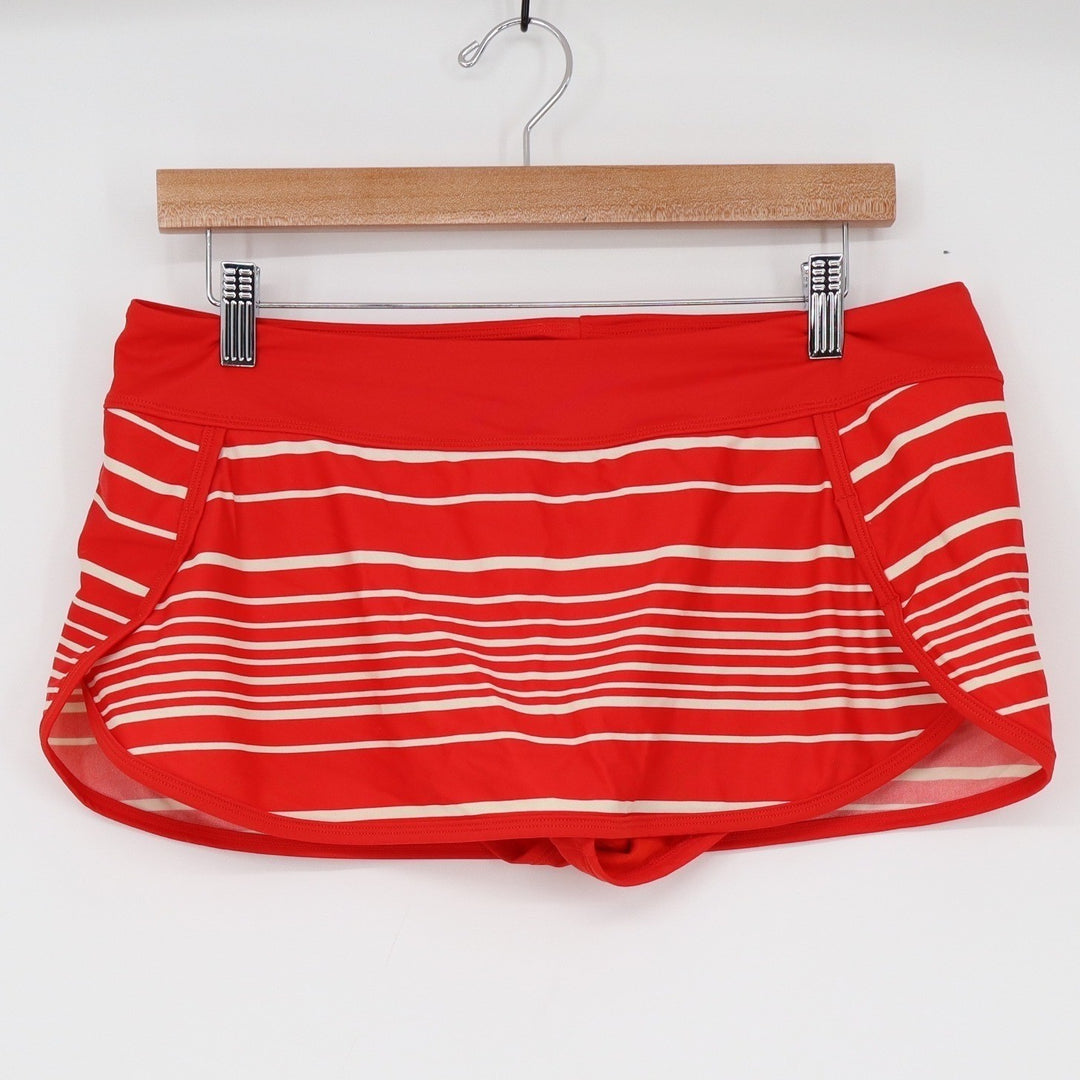 Athleta Red White Striped Swim Skort Built-in Brief Medium
