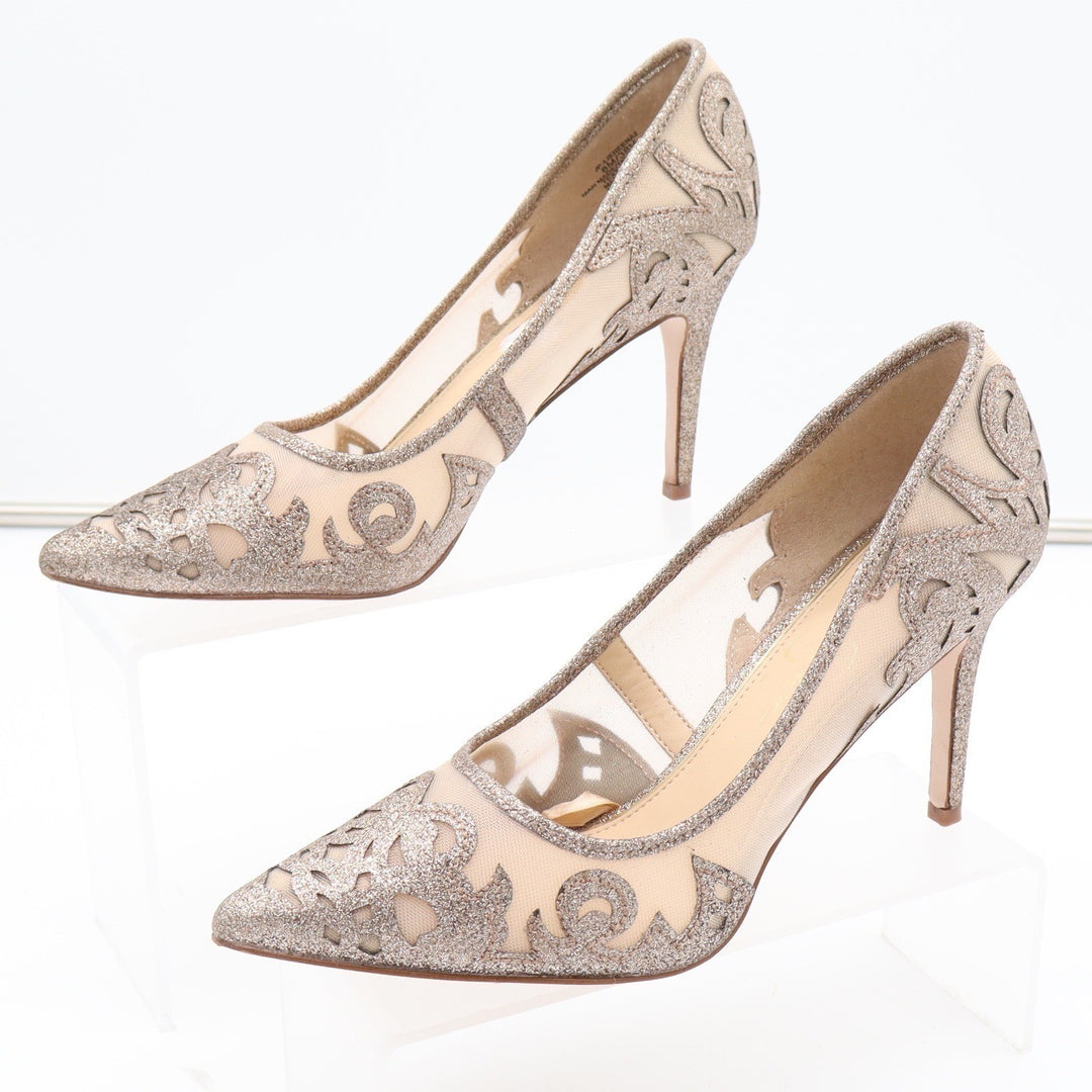 Jessica Simpson Liereena2 Champagne Glitter Mesh Pointed Toe Pumps Gold 8M