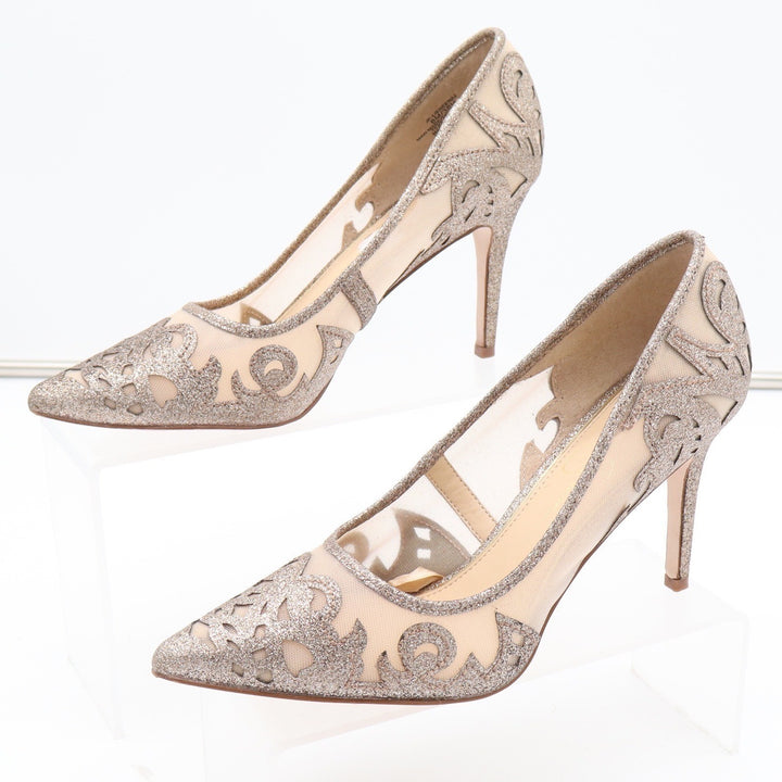 Jessica Simpson Liereena2 Champagne Glitter Mesh Pointed Toe Pumps Gold 8M