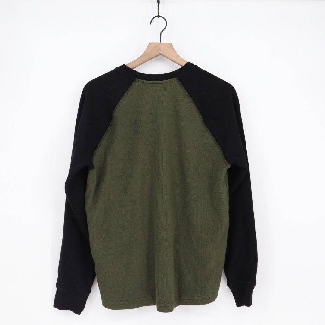 American Giant Shirt Mens Medium Olive Green Black French Rib Raglan Colorblock