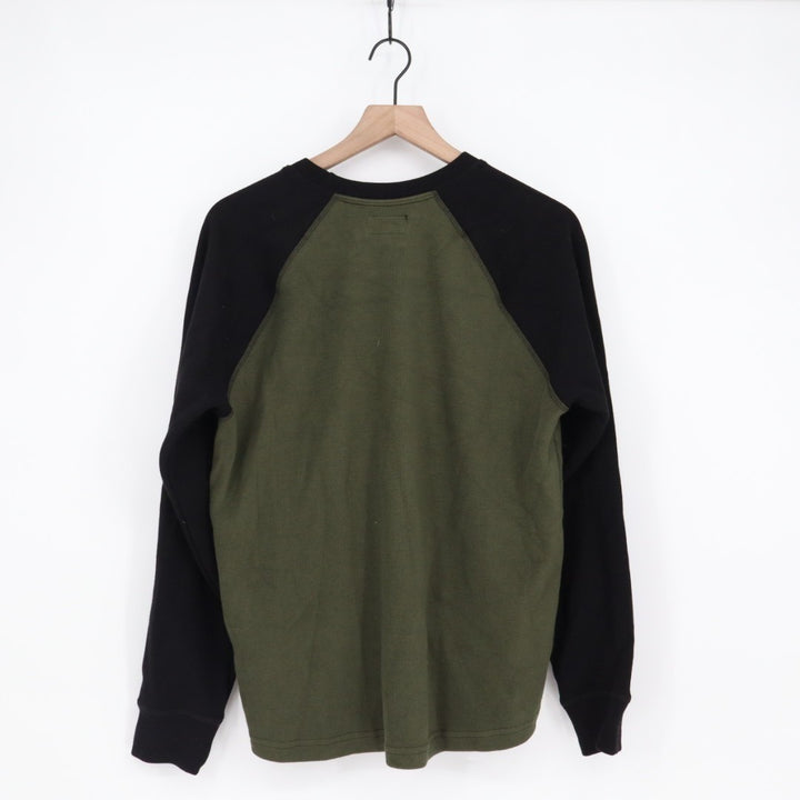 American Giant Shirt Mens Medium Olive Green Black French Rib Raglan Colorblock