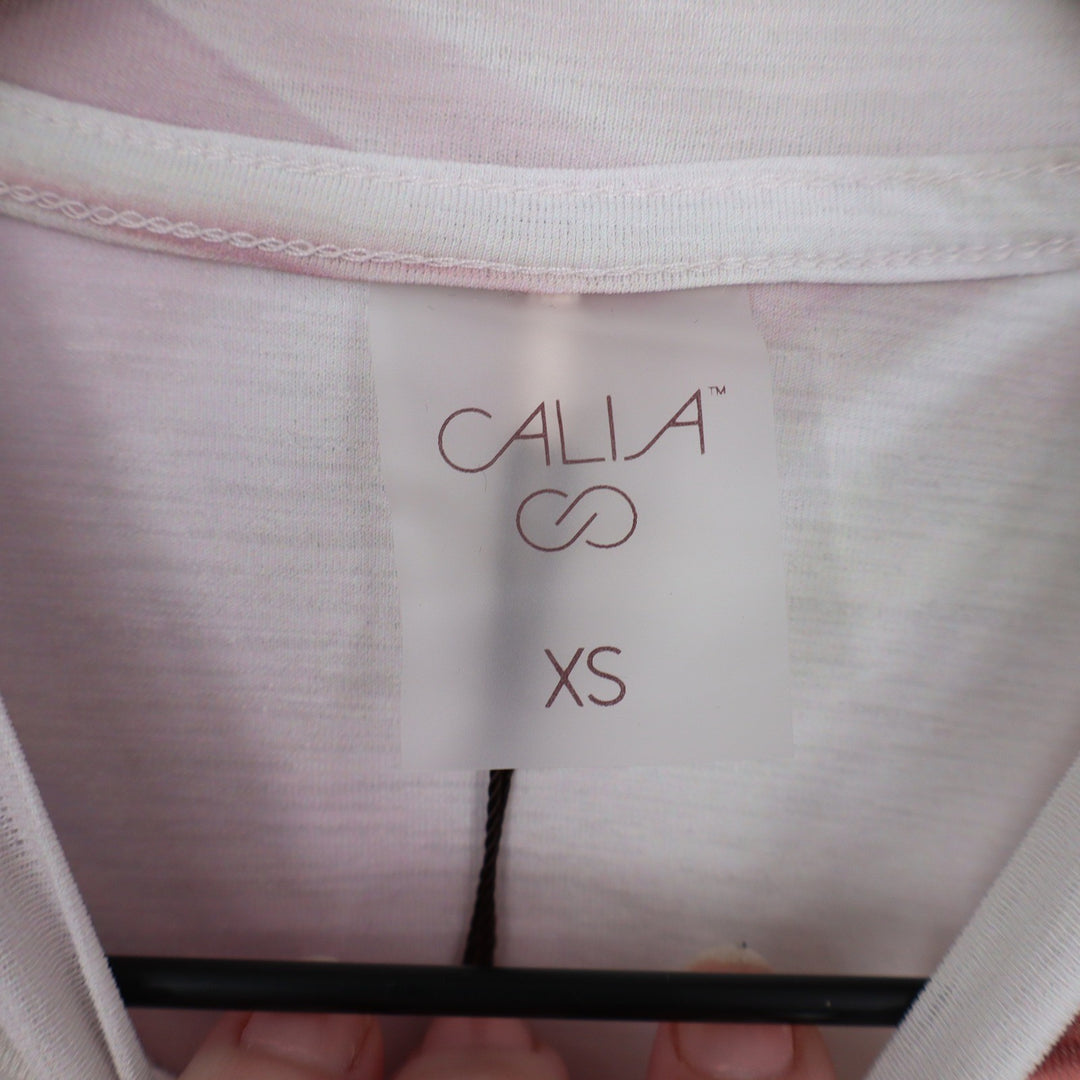 CALIA Tissue Texture LS Crew Dunes Coral Ruched Top XS