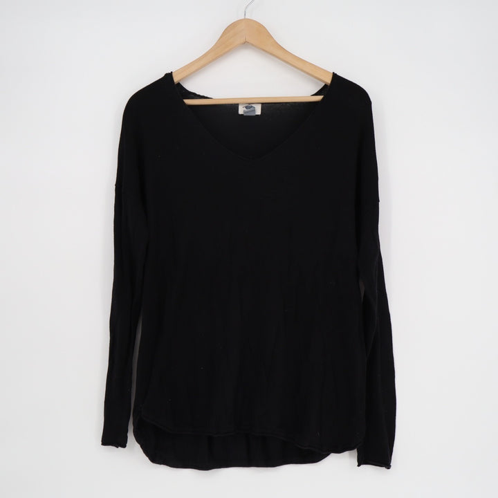 Old Navy T-Shirt Womens Medium Black Cotton Knit Long Sleeve V-Neck Pullover