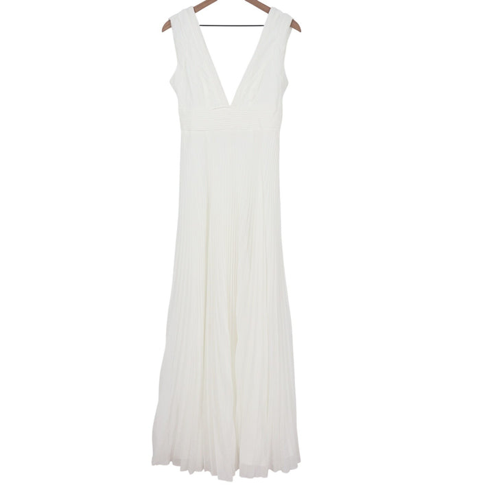 Lulus Gorgeous Forever Maxi Dress Womens S Ivory Chiffon Lace Pleated Backless