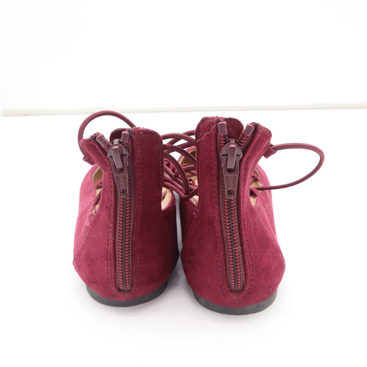 Report Flats Womens 7.5 Bell Burgundy Lace Up Pointed Toe Faux Suede Excellent