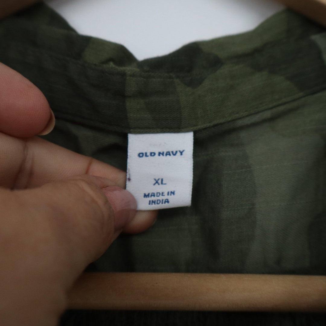 Old Navy Womens XL Camo Button Down Blouse Green Camouflage Short Sleeve Top