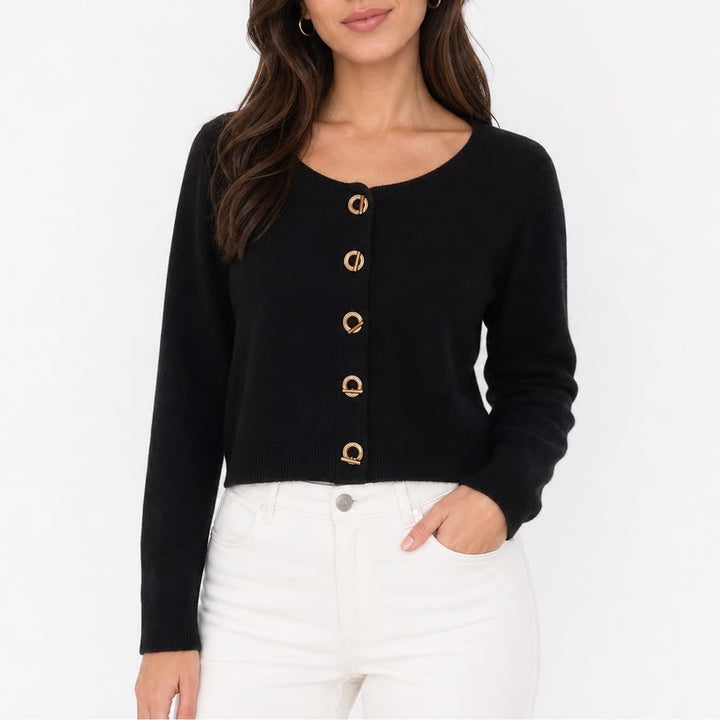 Calvin Klein Womens Black Cropped Toggle Front V-Neck Cardigan Sweater Logo