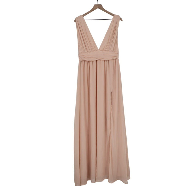 Lulus Heavenly Hues Maxi Dress Women's Medium Blush Pleated V-Neck Front Slit