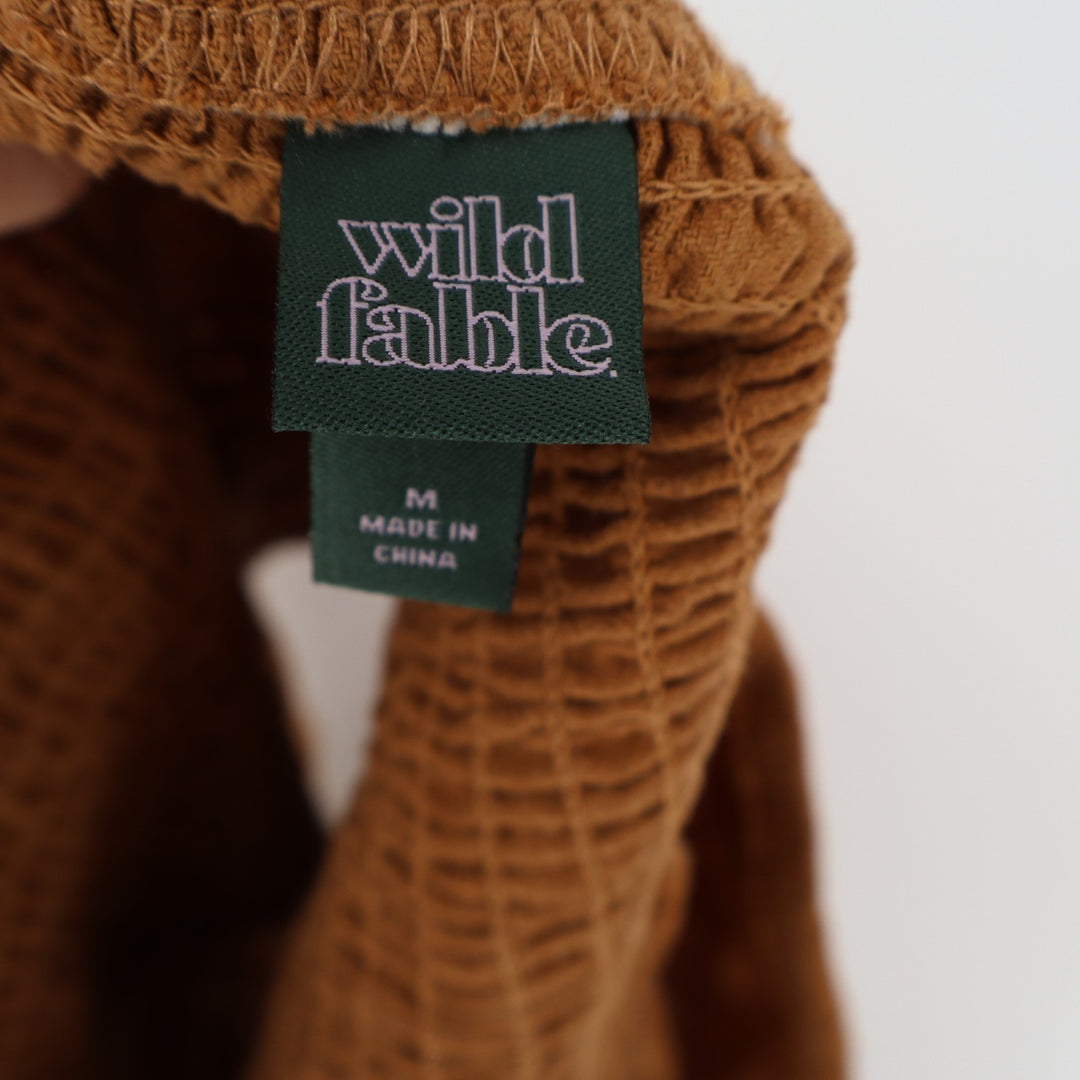 Wild Fable Crop Top Womens M Brown Cotton Stretch Pleated Smocked Square Neck