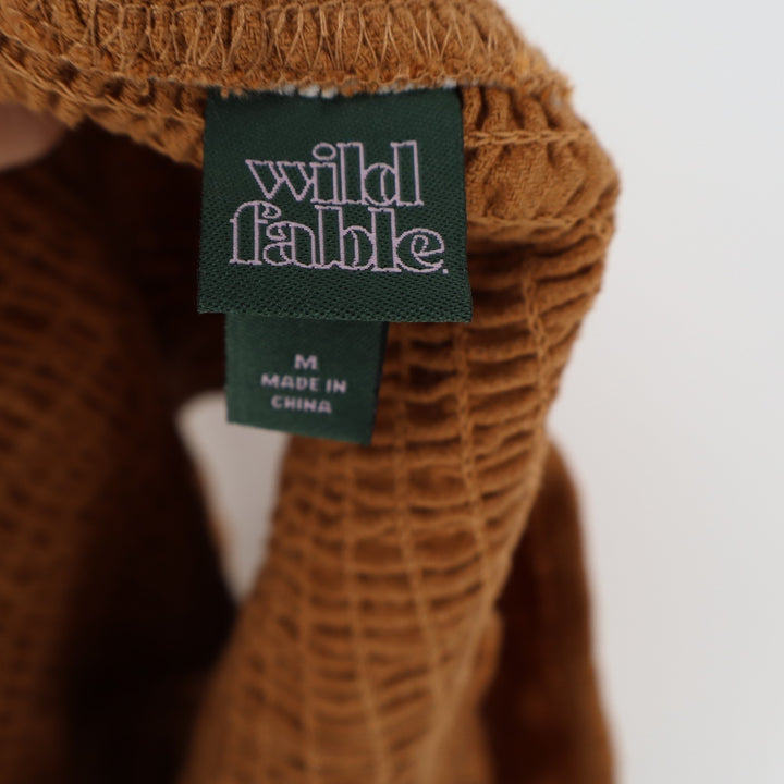Wild Fable Crop Top Womens M Brown Cotton Stretch Pleated Smocked Square Neck