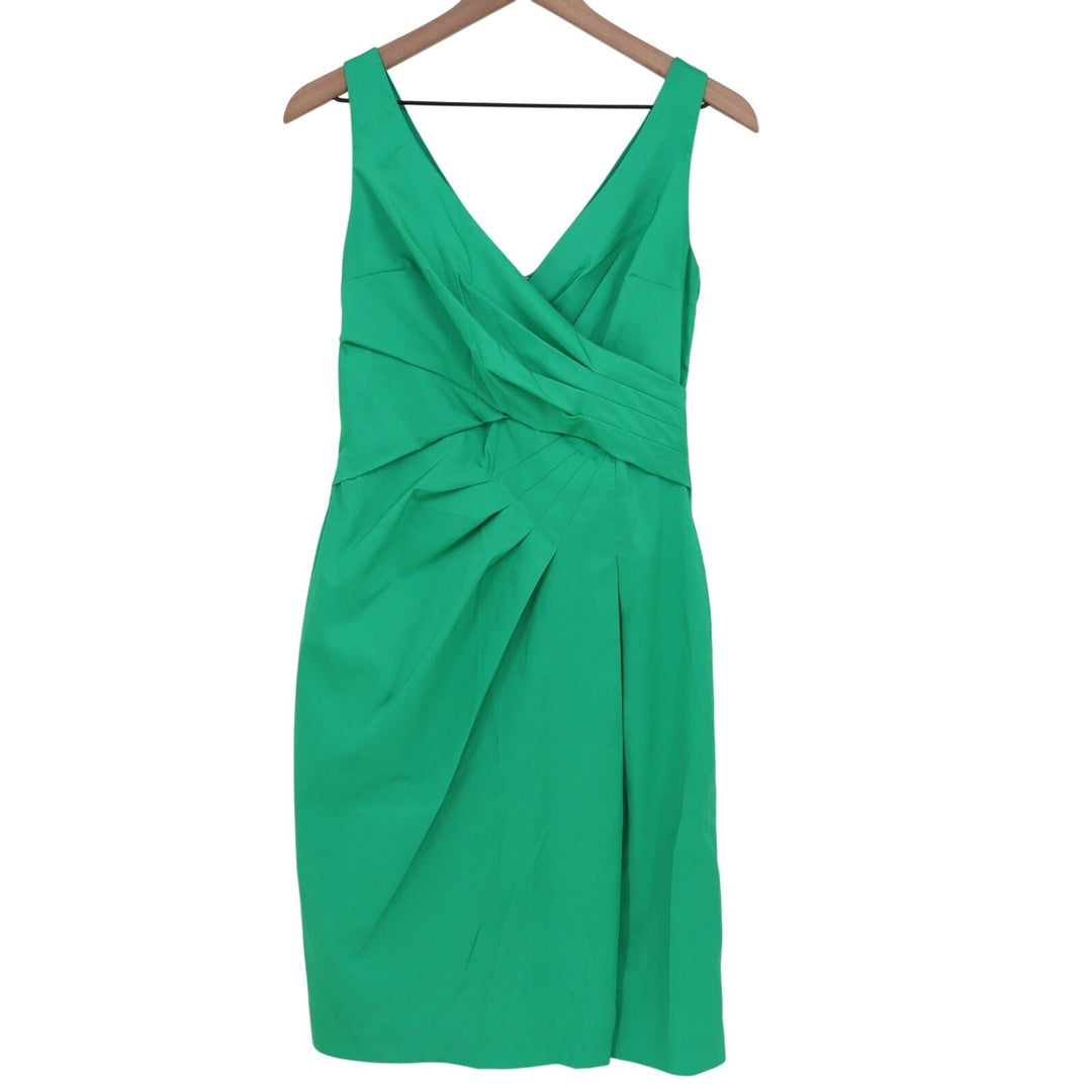 Lauren Ralph Lauren Mini Dress Womens 4 Green Pleated Back Zip V-Neck Front Slit