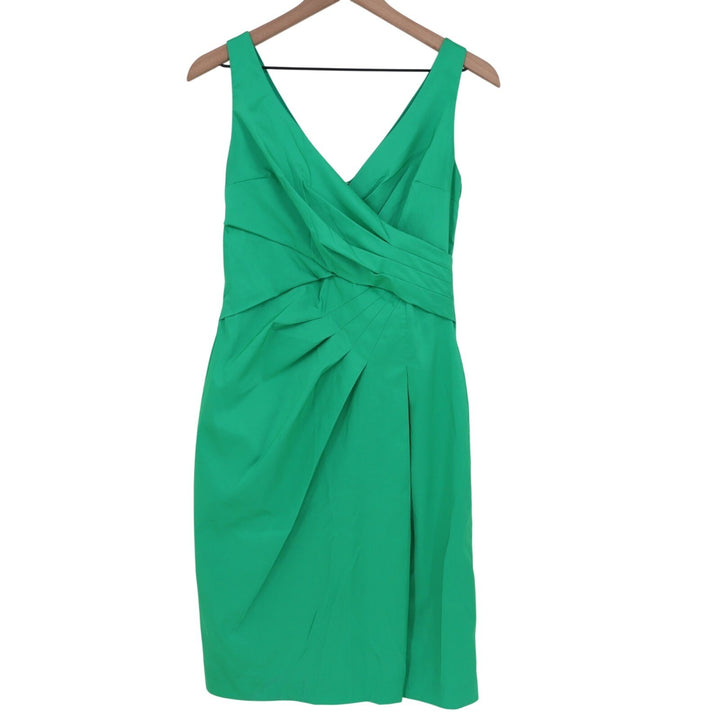 Lauren Ralph Lauren Mini Dress Womens 4 Green Pleated Back Zip V-Neck Front Slit