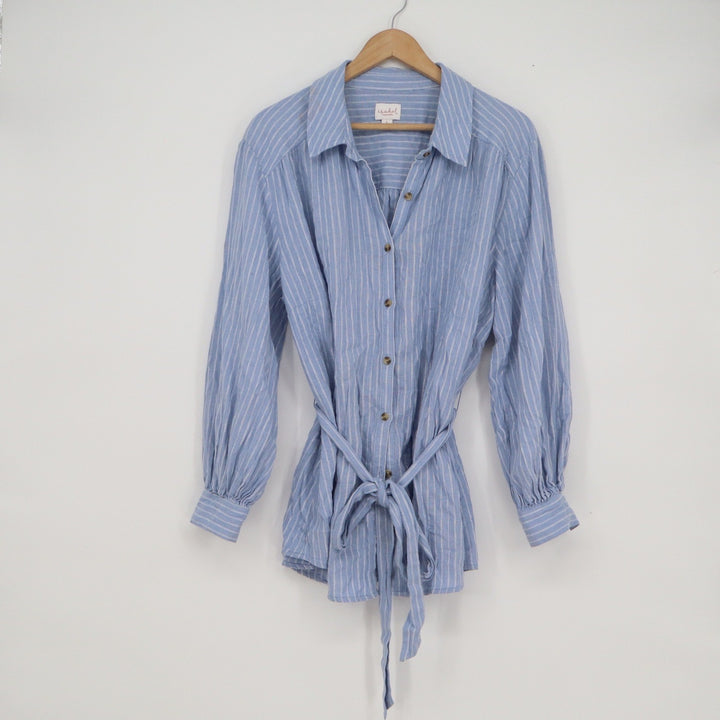 Isabel by Ingrid & Isabel Blue White Striped Linen Blend Maternity Tunic Large