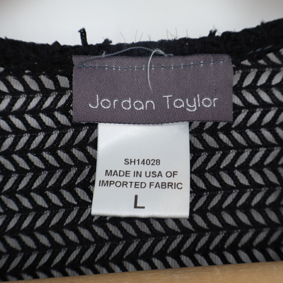 Jordan Taylor Swim Cover Up Womens Large Black Sheer Mesh V-Neck Long Sleeve