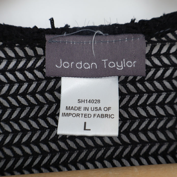 Jordan Taylor Swim Cover Up Womens Large Black Sheer Mesh V-Neck Long Sleeve