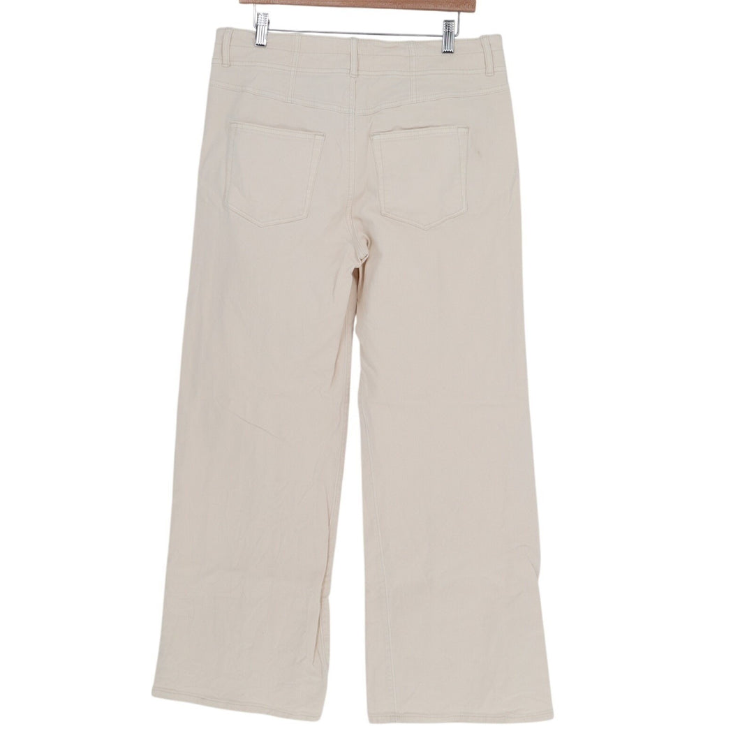 Made And Loved By Loft Pants Womens 30/10 Beige Cotton Stretch Mid Rise Wide Leg
