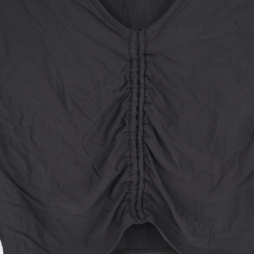 CALIA Womens LS Ruched Rashguard Pure Black UPF 50+ Cropped Top Large