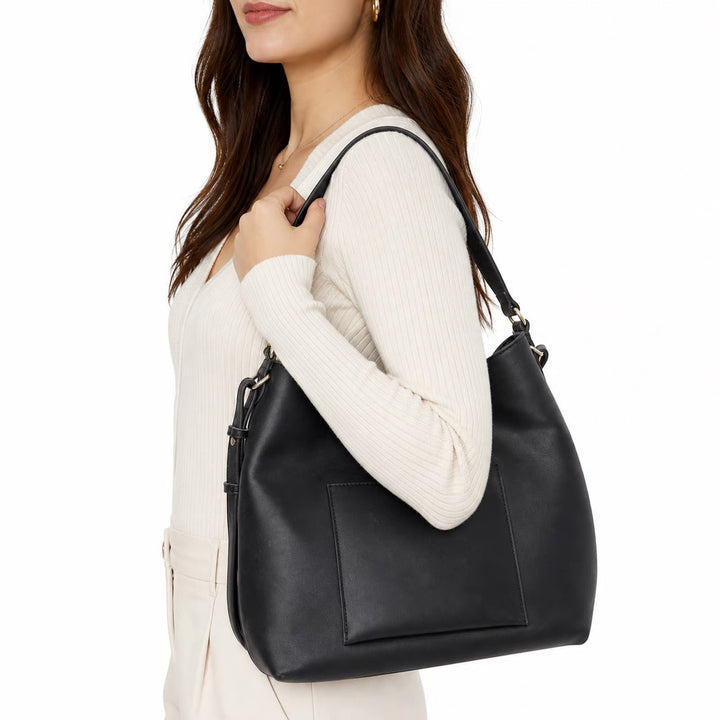 Kelly & Katie Black Faux Leather Hobo Bag Tassel Charm Crossbody