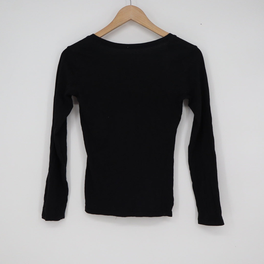 Splash Womens V-Neck Long Sleeve T-Shirt Black Cotton Spandex Size S