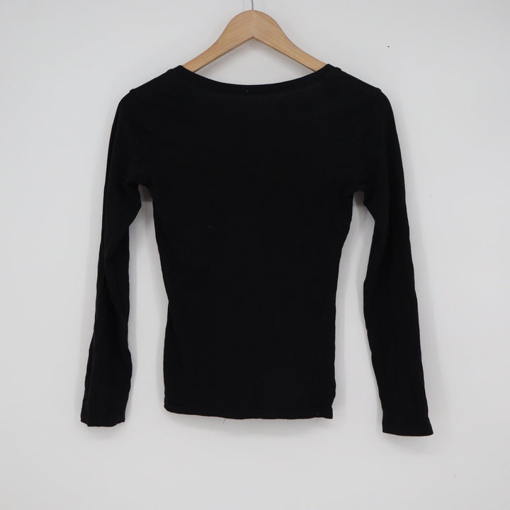 Splash Womens V-Neck Long Sleeve T-Shirt Black Cotton Spandex Size S