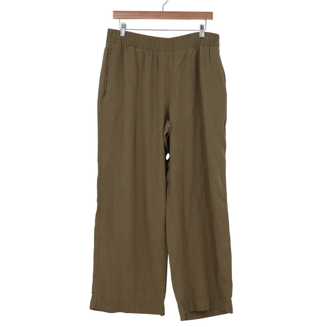 Old Navy Womens Large Olive Green Linen Blend Wide Leg Comfort Waist Pants