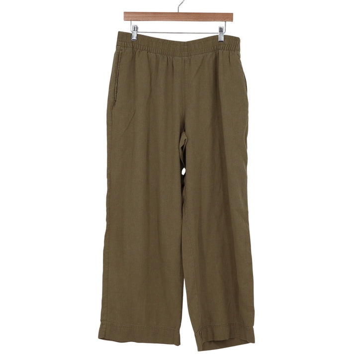 Old Navy Womens Large Olive Green Linen Blend Wide Leg Comfort Waist Pants
