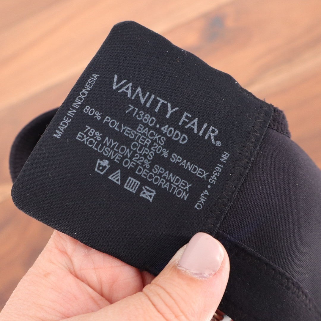 Vanity Fair Beauty Back Bra Women 40DD Black Stretch Full Figure Wirefree Padded