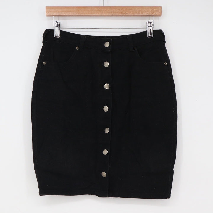 Forever 21 Skirt Womens M Pencil Black Button Front Denim Excellent