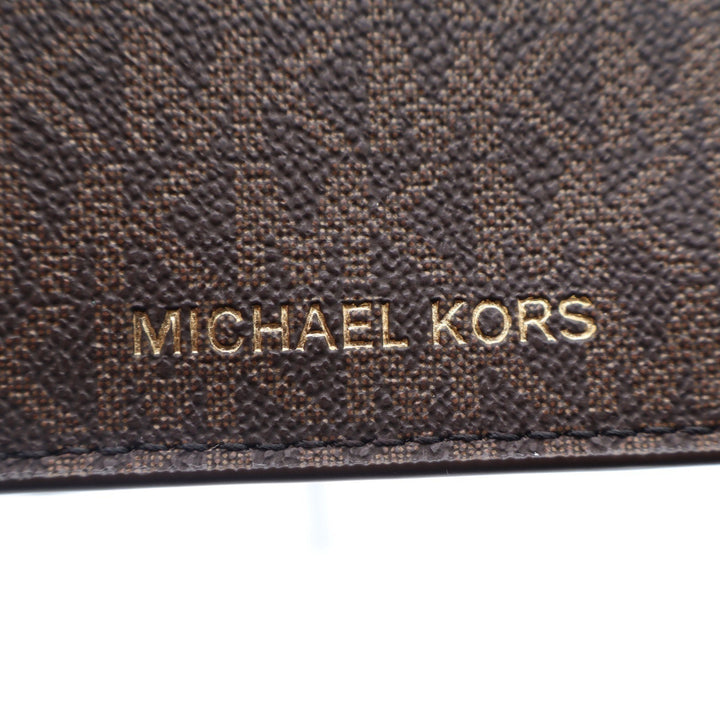 Michael Kors Brown Signature Logo Vertical Bifold Wallet ID Window