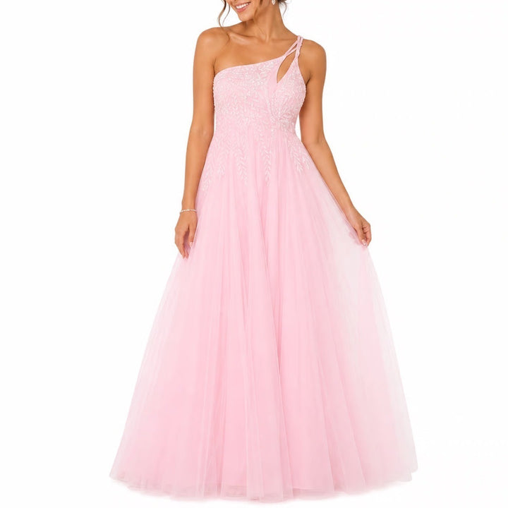 VIPGIRL Pink Sequin Tulle One Shoulder Formal Gown XL