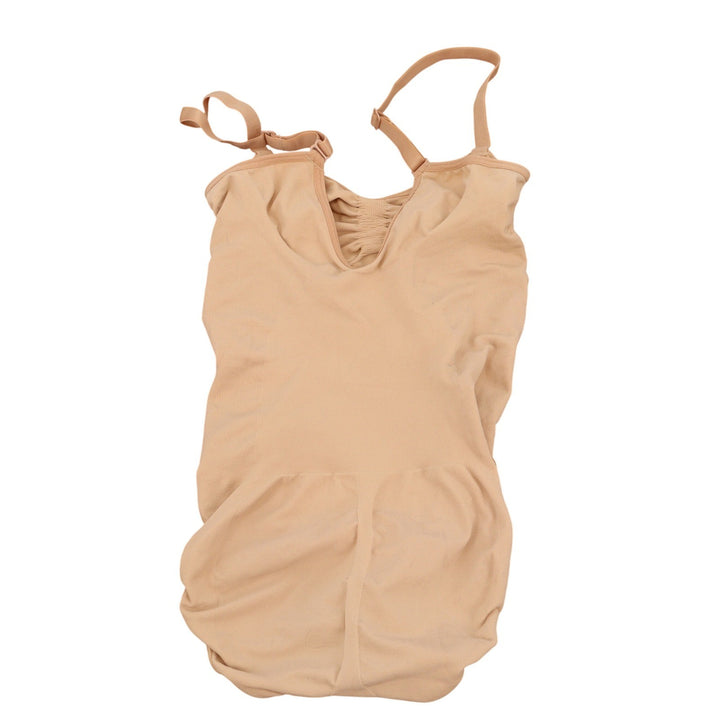 SKIMS Bodysuit Womens S/M Sculpting Mid Thigh Beige Ruched Bust Excellent