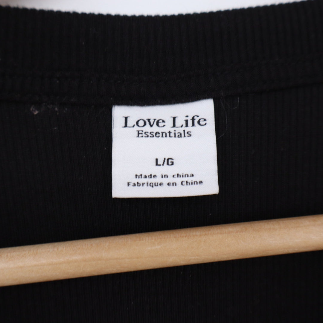 Love Life Essentials T-Shirt Womens Large Ribbed Crop Top Black Stretch