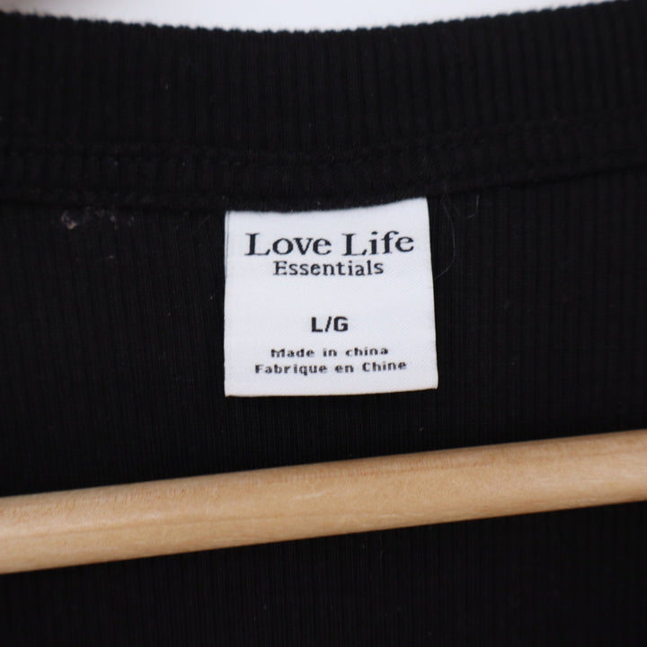 Love Life Essentials T-Shirt Womens Large Ribbed Crop Top Black Stretch