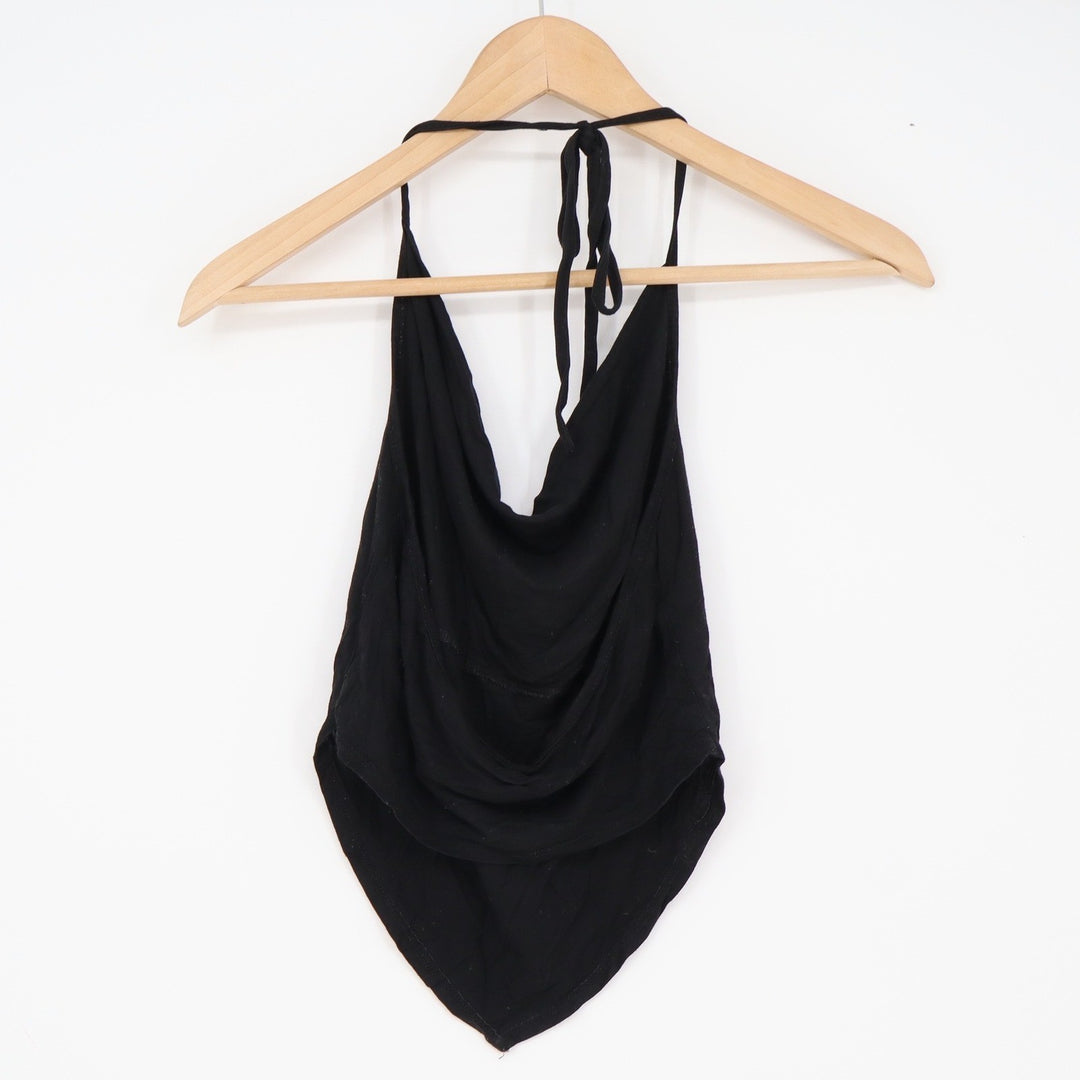 Unbranded Halter Top Womens N/A Cowl Neck Black Handkerchief Hem Excellent