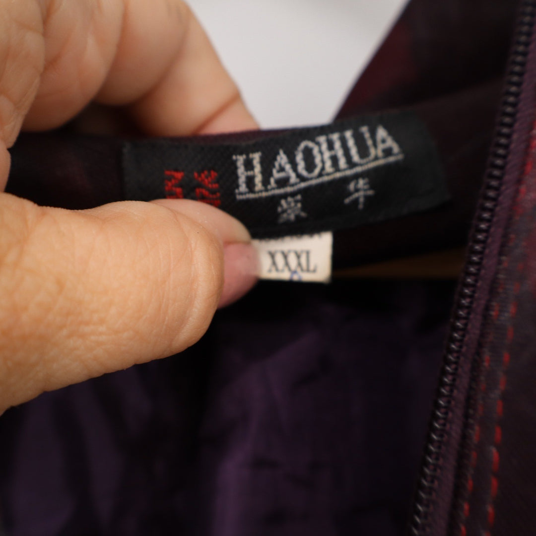 Haohua Burgundy Floral Damask Full Zip Mock Neck Jacket Womens XXXL