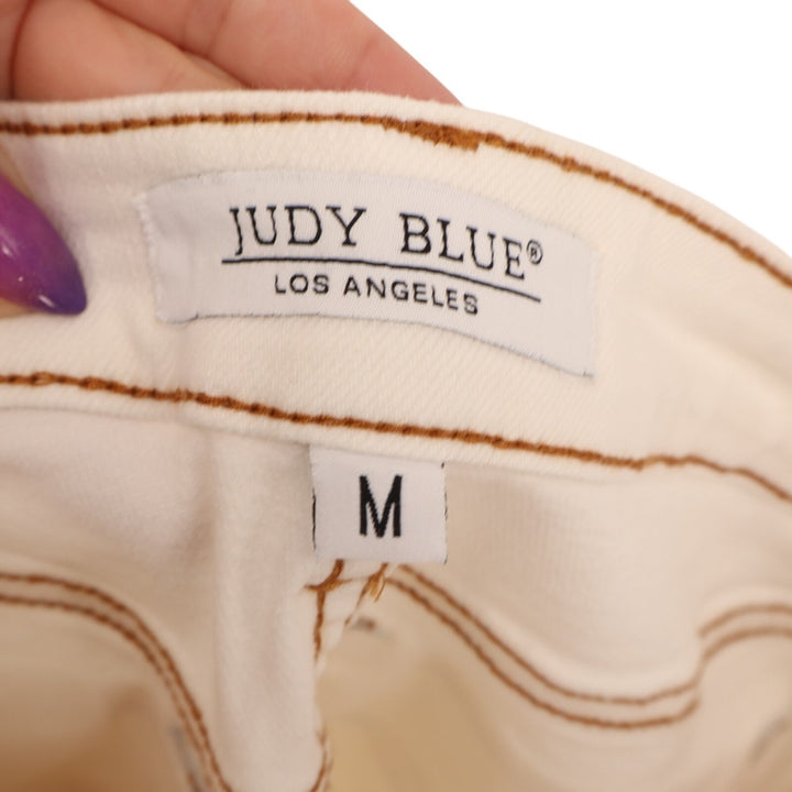 Judy Blue Los Angeles Shorts Womens M White Denim Rainbow Stitching Frayed Hem