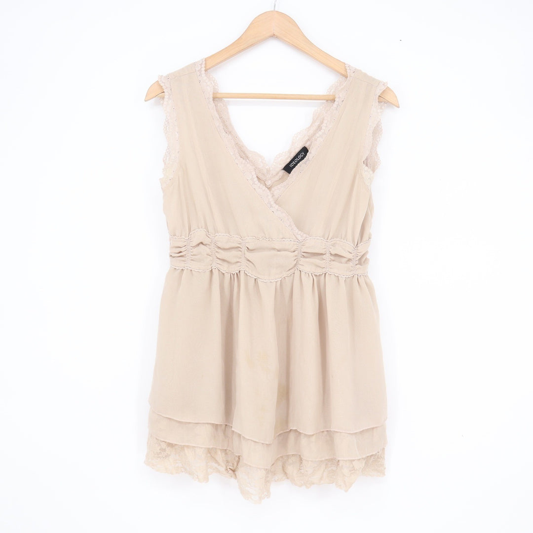 Ideology Beige Lace Trim Empire Waist Chiffon Layered Blouse XS