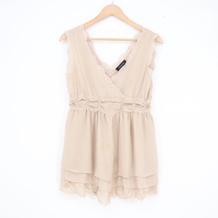 Ideology Beige Lace Trim Empire Waist Chiffon Layered Blouse XS