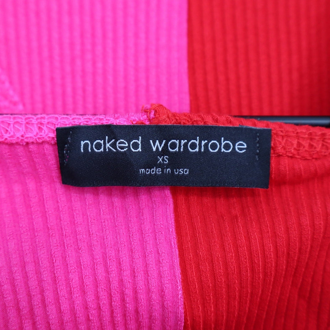 Naked Wardrobe Pink Red Colorblock Ribbed Midi Dress XS Bodycon Racerback