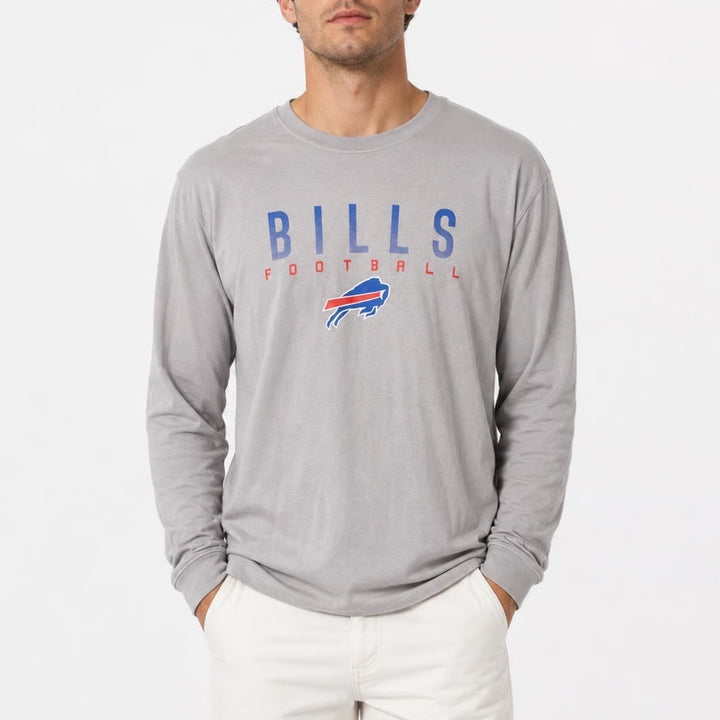 NFL Buffalo Bills Mens Gray Long Sleeve Graphic Football T-Shirt Size Large