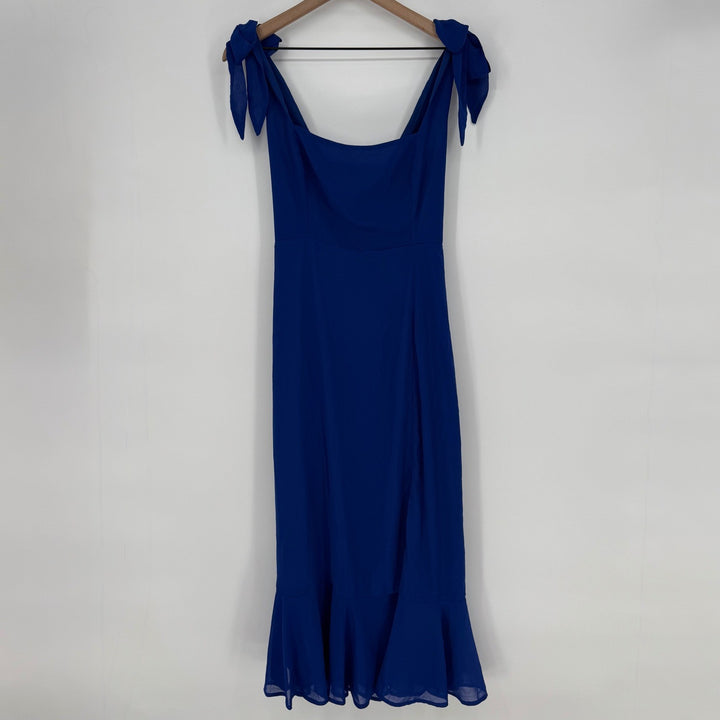 Lulus Summer Invite Royal Blue Tie-Strap Tiered Midi Dress Size M
