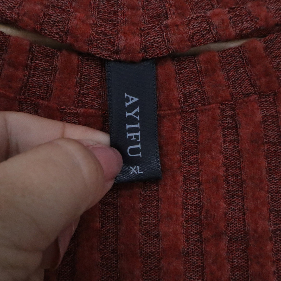 AYIFU Womens XL Colorblock Ribbed Knit Long Sleeve Top Rust Pink Beige Casual