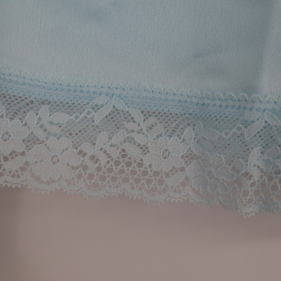 Flora Nikrooz Selena Sleep Shorts Women XS Light Blue Cotton Tie Front Lace Trim